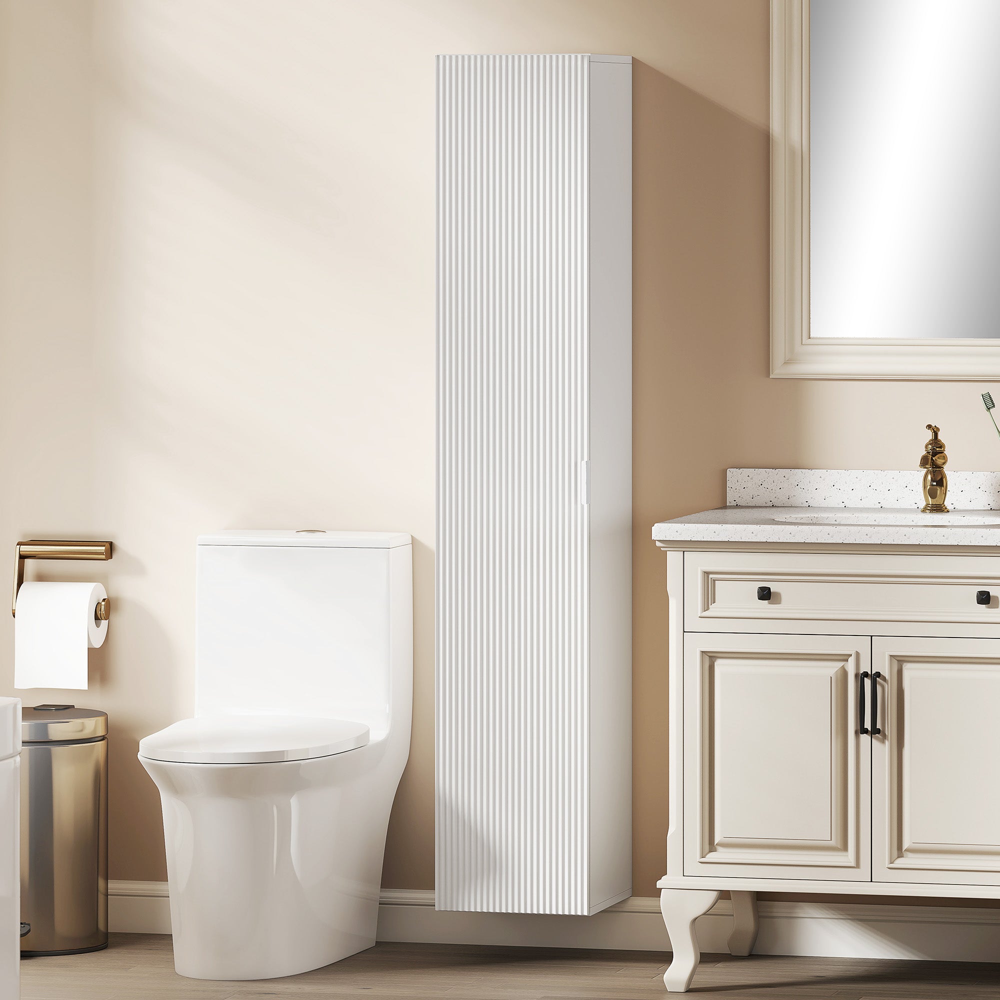 Wall-Mounted Bathroom Cabinet with Adjustable Shelves and Soft-Close Closure, 30x31.5x160 cm, White