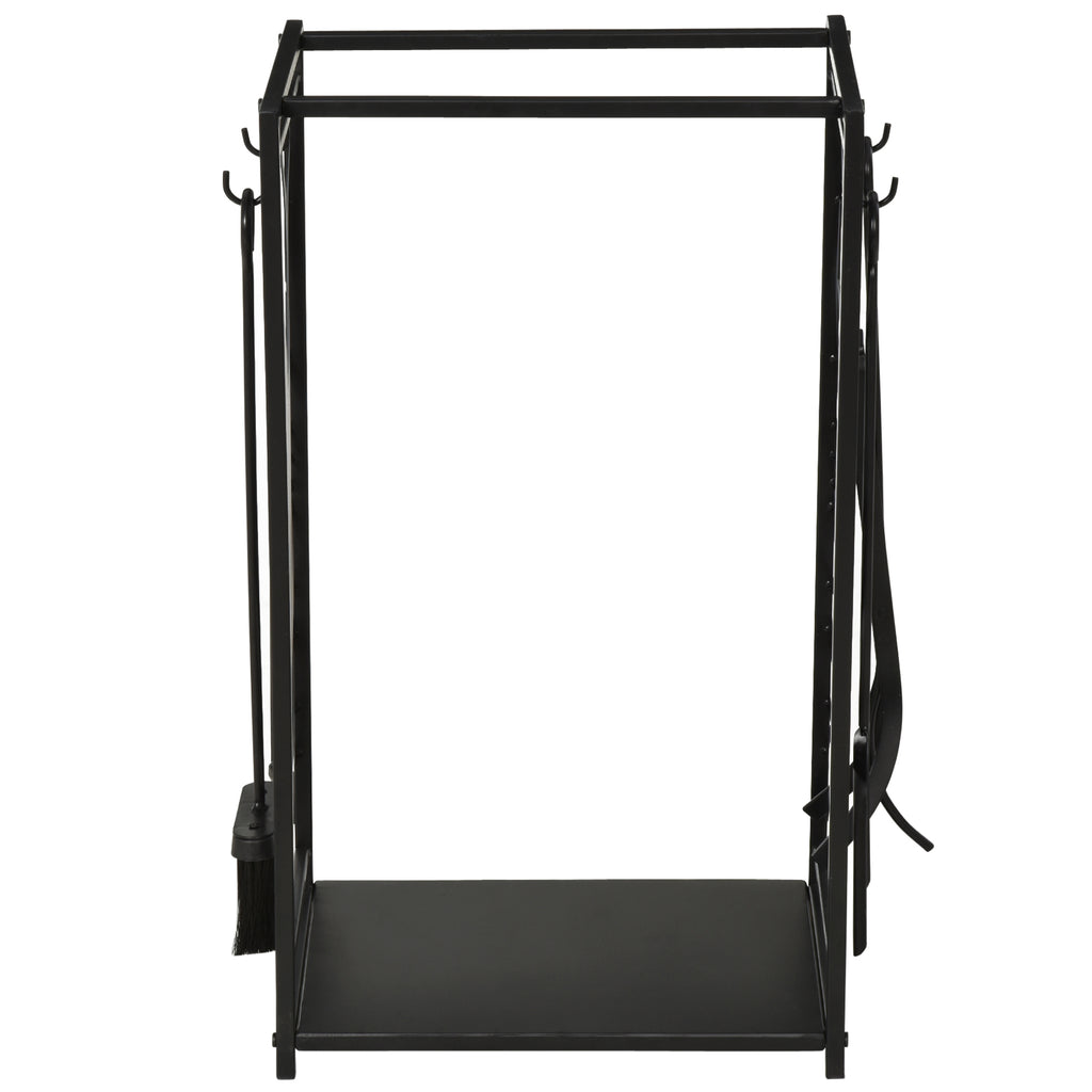 Fireplace Log Holder, Rustproof Steel, Indoor and Outdoor Log Holder with Elegant Design and 4 Tools, 46 x 30 x 70 cm, Black
