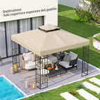 Garden Gazebo Cover 3x3m, 2-Tier UPF30+ Replacement Roof in Polyester, Cream