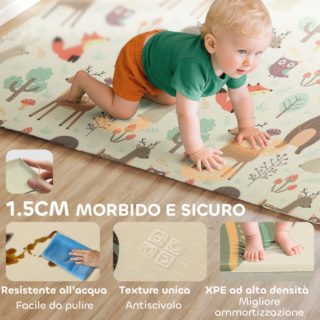 Forest Themed Children's Rug for 0-6 Years Old with Waterproof Surface in Multi-Color XPE, 196x176x1.5 cm