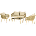 Outdoor lounge with 2-seater sofa, 2 armchairs with cushions and glass table - Borgè