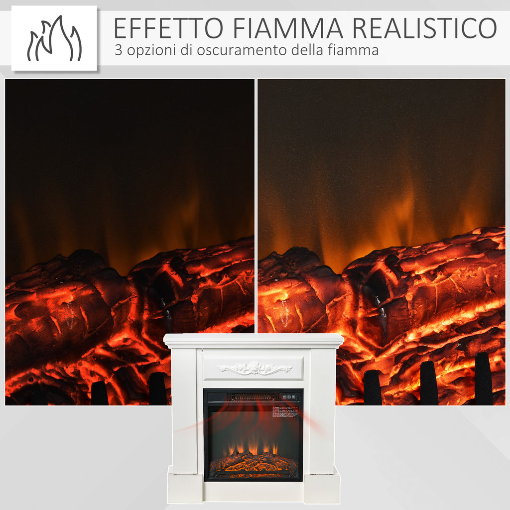 1800W Electric Fireplace with Flame Effect, Remote Control, Timer and Adjustable Temperature, White