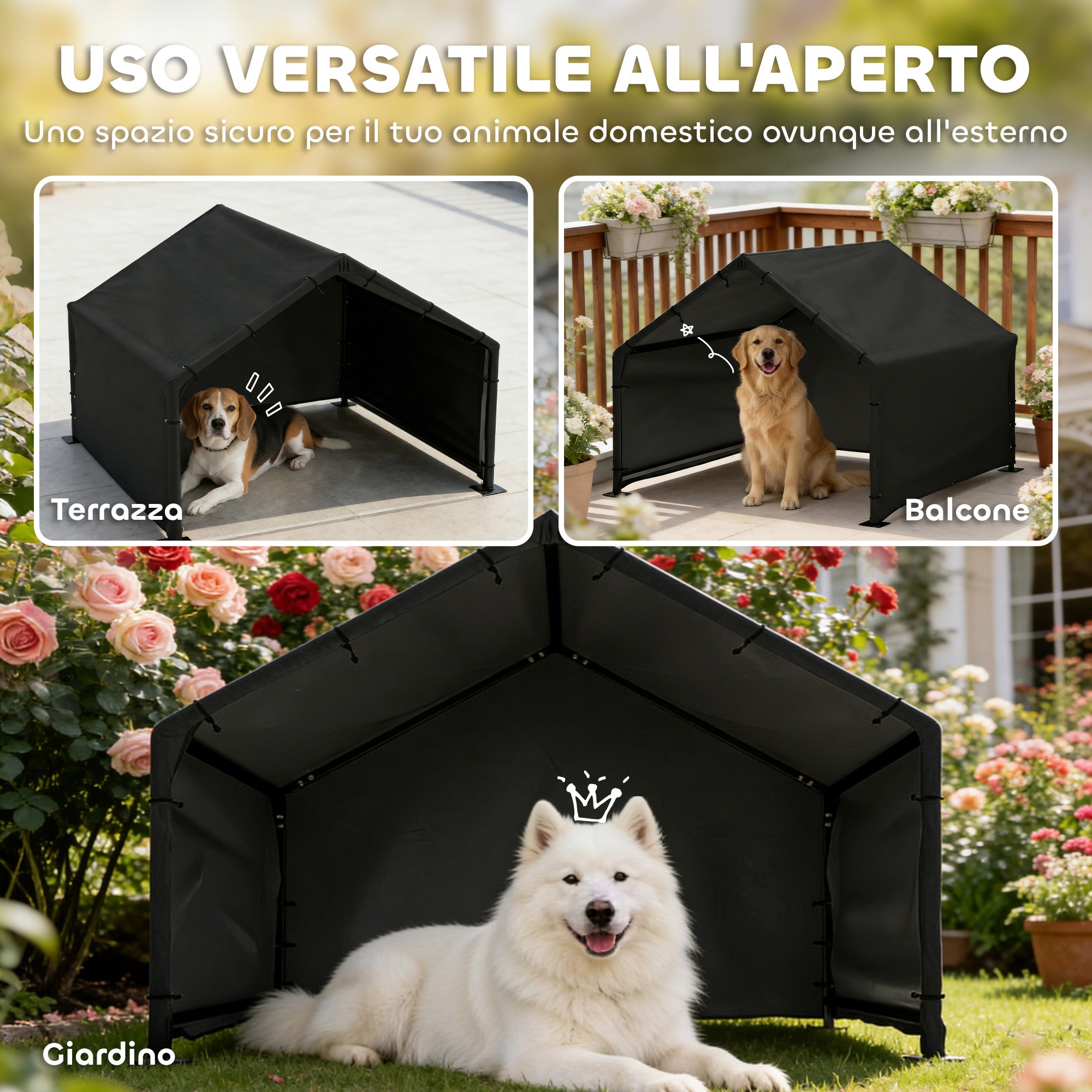 PawHut Outdoor Oxford Fabric Dog Kennel for Small, Medium and Large Dogs, 125 x 110 x 93 cm, Black