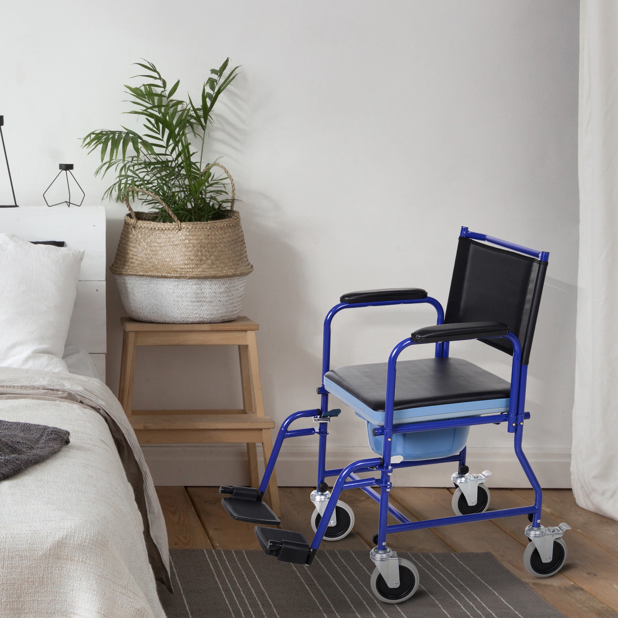 Bathroom Wheelchair with Removable Toilet Seat in Iron Pipe and PVC 87 x 57 x 92cm