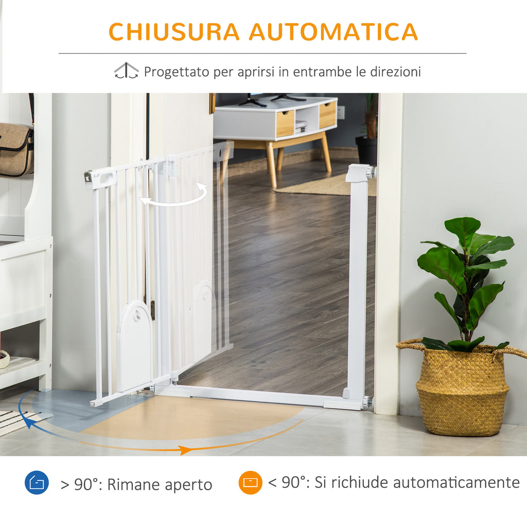 Adjustable Dog Gate with Small Door and Automatic Closure, 75-103x76cm, White