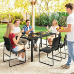 Outsunny Garden Table and 6 Chair Set with Steel and Glass Armrests, Black