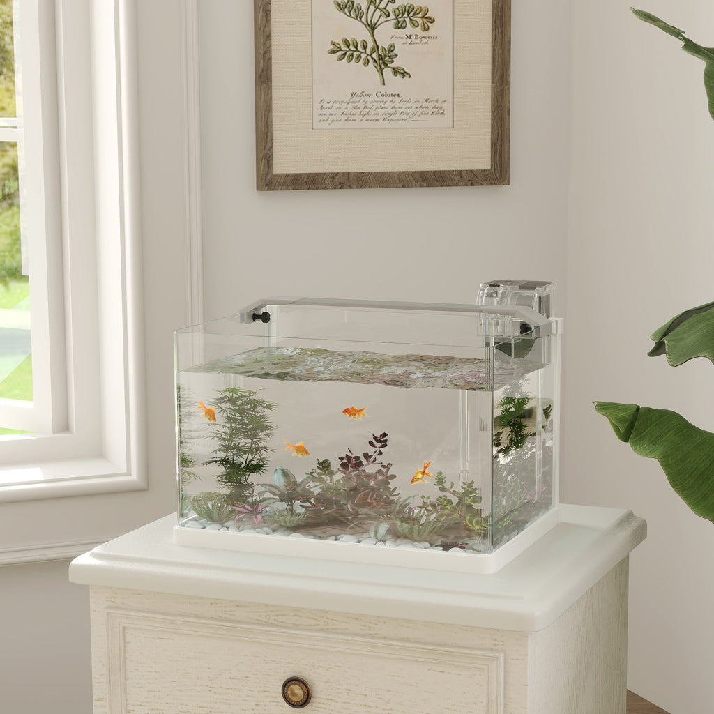 Glass Aquarium with LED Lights 20L, Filter and Water Pump, 38x26x27 cm, White