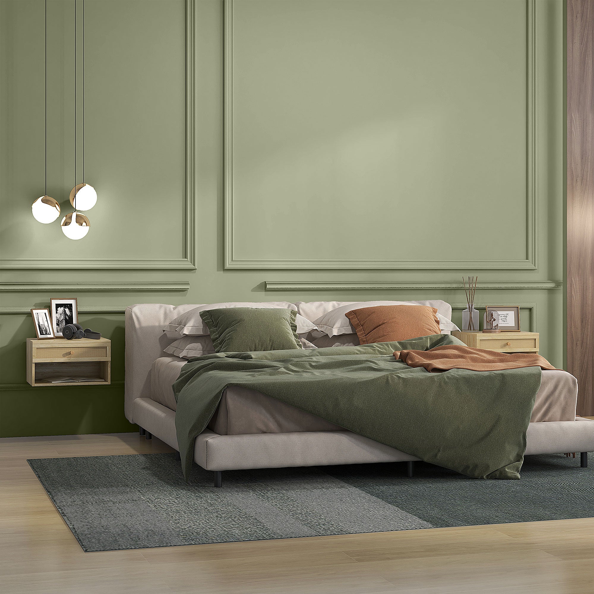 HOMCOM Set of 2 Bedside Tables with Drawer and Open Shelves in Nordic Style, in Chipboard and Rattan, 40x34x23 cm - Borgè