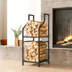 2-Tier Metal Firewood Rack with Raised Base, 34x30x80 cm, Black