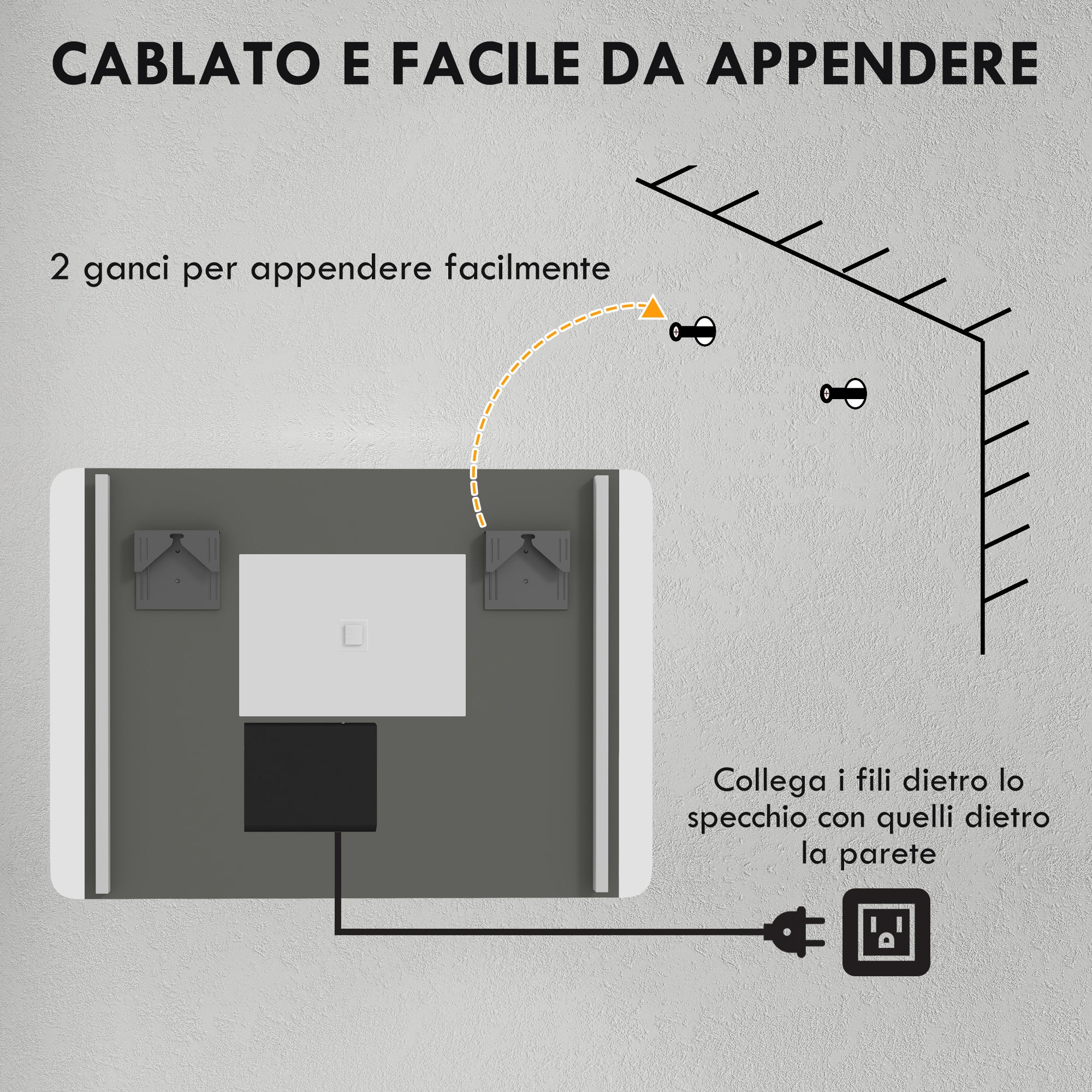 Bathroom Mirror with 3 Temperature LED Light, Touch Switch and Anti-fog, 70x50cm