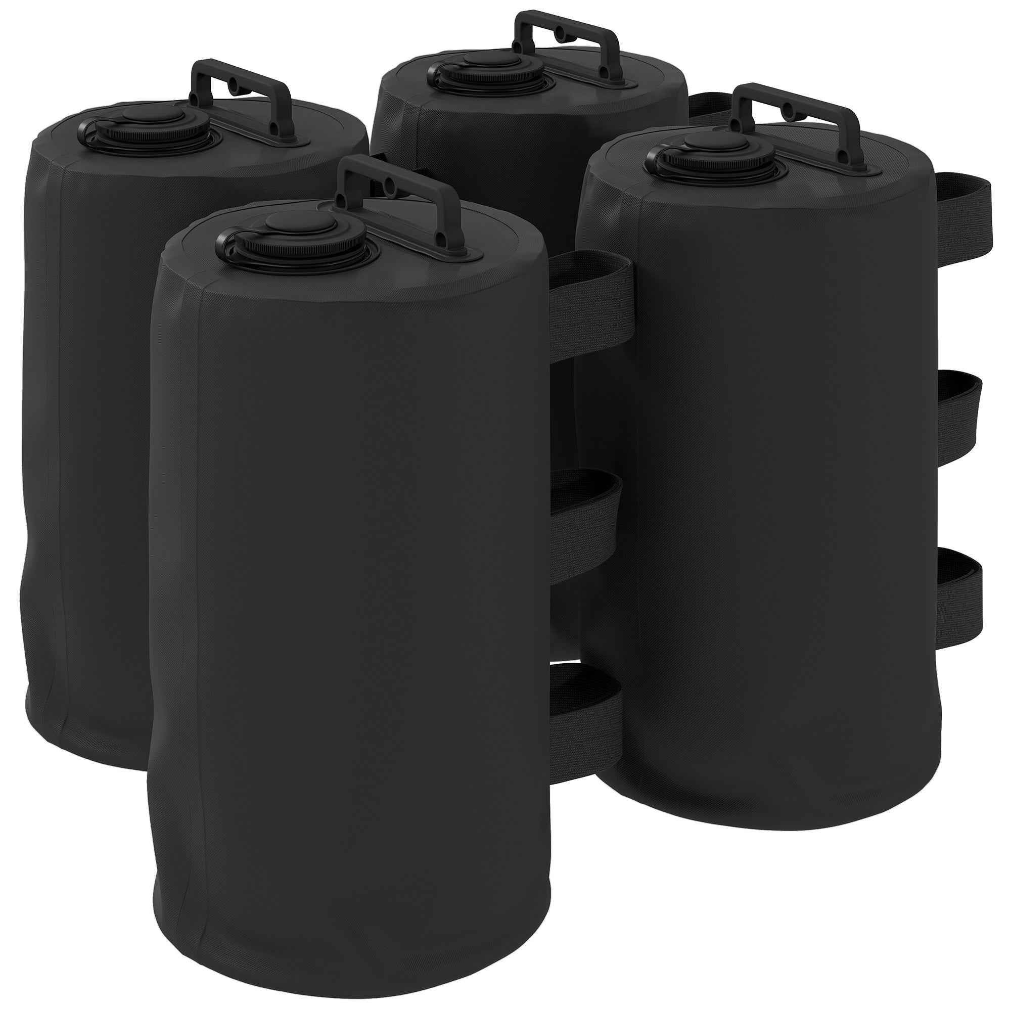 Outsunny Set of 4 Gazebo Weights with Handles and Velcro Straps, Ø20x32.5cm, Black