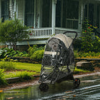 3-Wheel Folding Small Dog Stroller with Rain Cover and Basket, Khaki