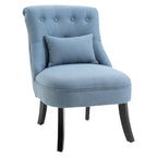 Upholstered Living Room Armchair with Cushion, in Linen and Wood Effect Fabric, 52.5x69x77 cm, Blue