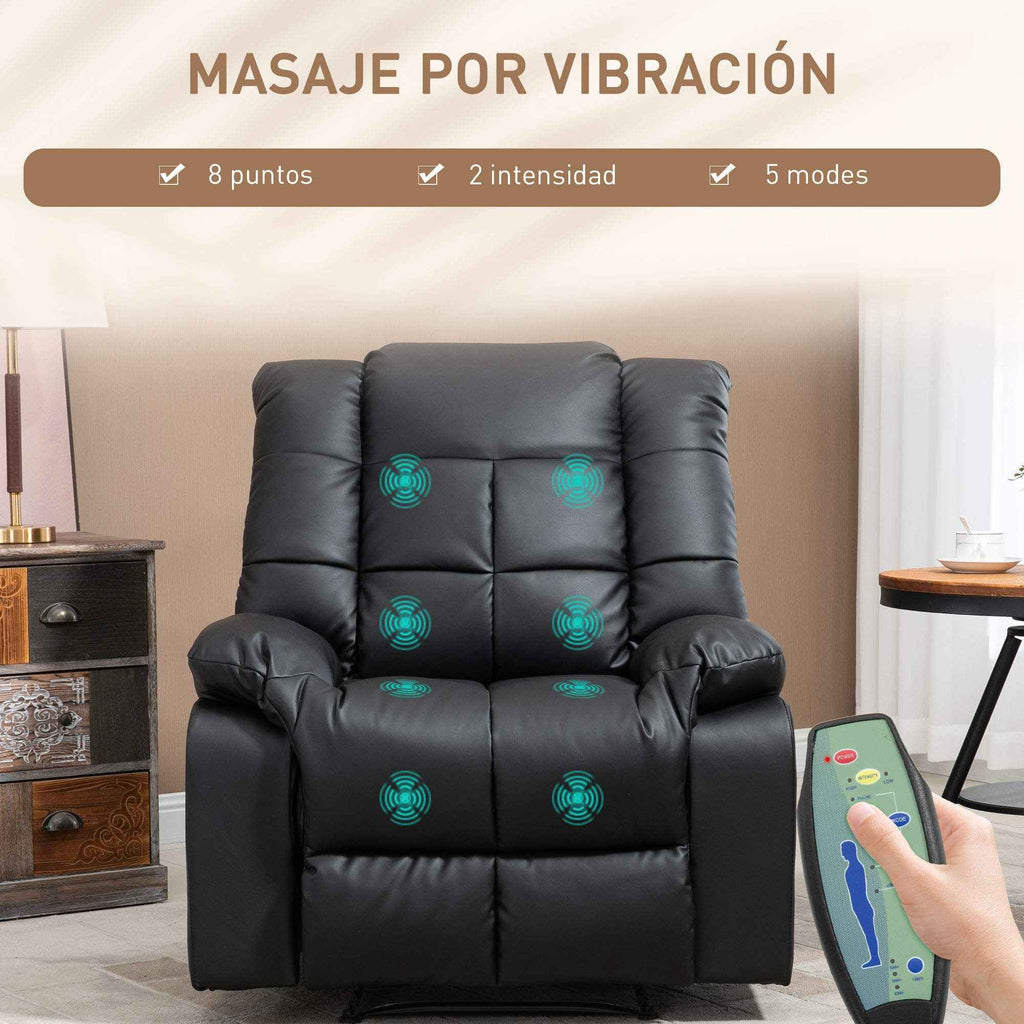 HOMCOM Relaxing Chair with 8 Massage Points and 165° Reclining in Faux Leather, Black