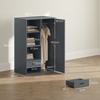 Modern Wardrobe with 2 Drawers, Open Shelves and Hanging Space, 80x50x124 cm, Dark Grey