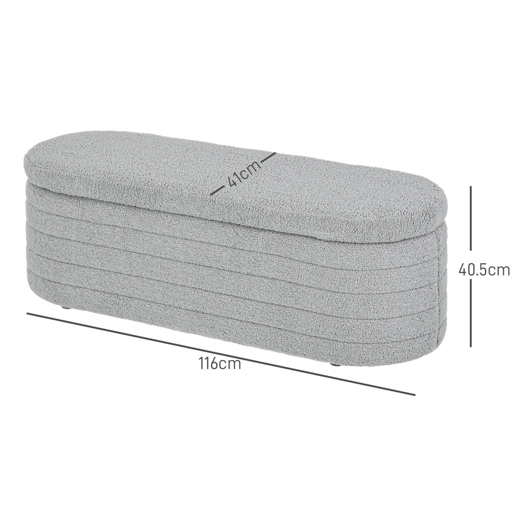 Teddy Fabric Bed End Bench with Storage Compartment, 116x41x40.5cm, Light Grey