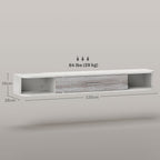 Wooden Wall Mounted TV Cabinet with 2 Open Shelves and Cabinet, 120x26x16 cm, White and Grey