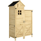 Outsunny 2-Zone Tool Shed with Adjustable Shelves and Window, Fir Wood, 106x57x167 cm, Wood Color