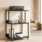 HOMCOM 3-Tier Printer Stand with Wheels, Industrial Metal Office Table, Black.