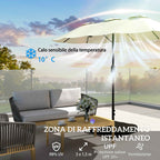 Outsunny 12-Ribbed Double Umbrella with Crank Handle, Cross Base and Bags, Metal and Polyester, 3x1.5 m, Beige