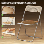 Set of 4 Space-Saving Folding Chairs for Living Room and Events, Steel and Acrylic, Orange