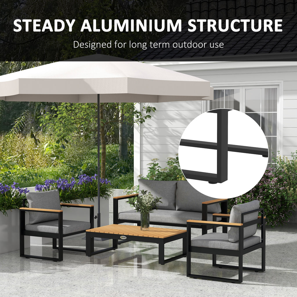 Outsunny garden living room with outdoor sofa, 2 armchairs and aluminum table, gray - Borgè