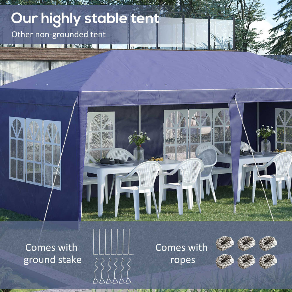 Outsunny Garden Gazebo 6x3 m height adjustable with removable walls, in steel and polyester, blue - Borgè