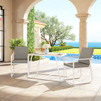 3 Piece Outdoor Set with 2 Chairs with Armrests and Cushions and Glass Top Table, White