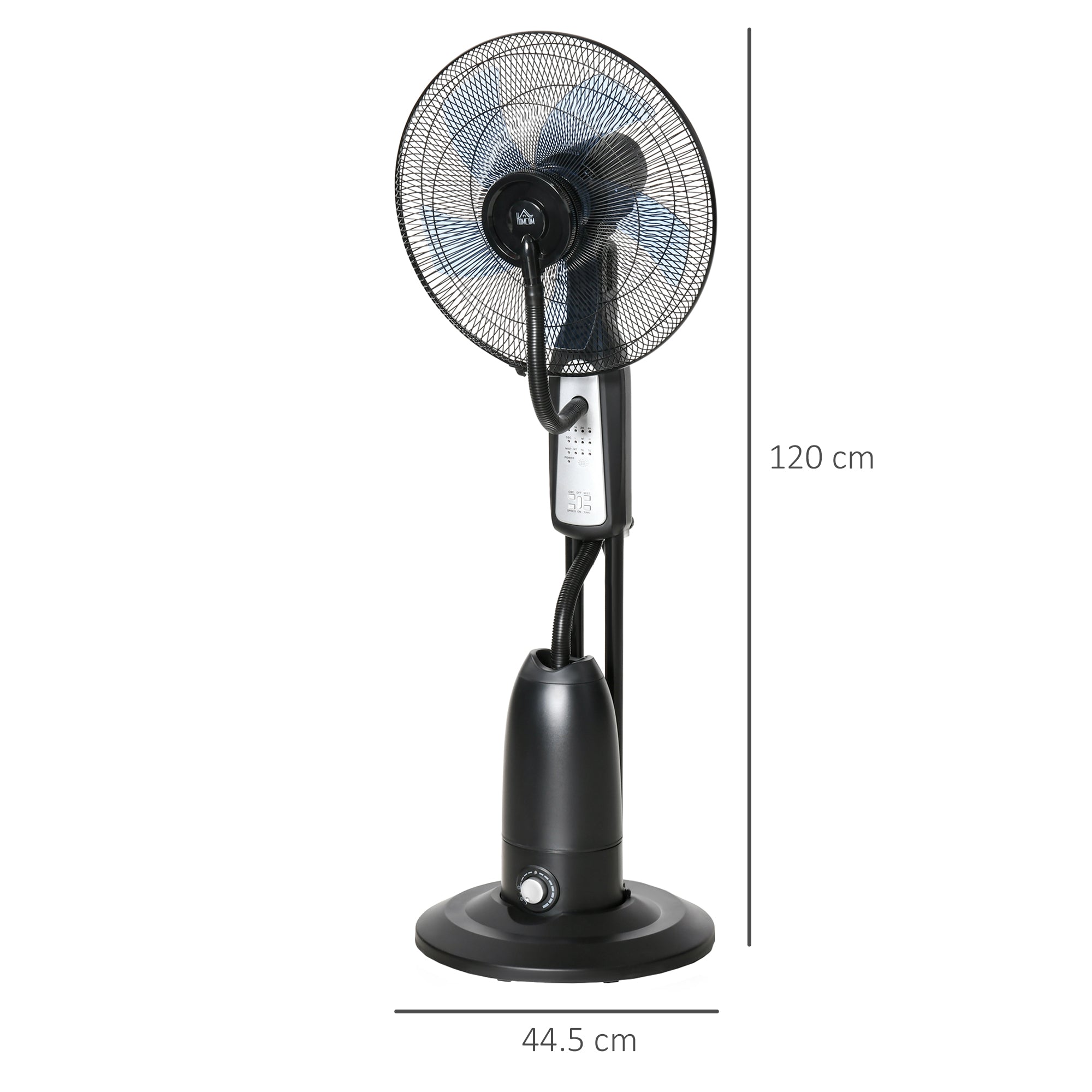 70° Oscillating Misting Fan and Dehumidifier with 3 Modes, Remote Control and 7.5h Timer, 2.8L Tank, 90W, Ф44.5cm x 120cm