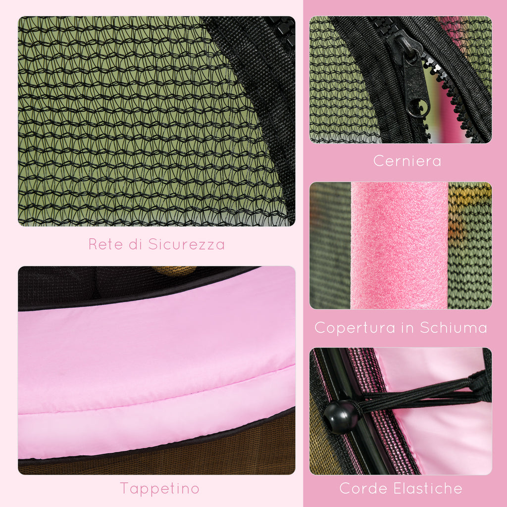 Children's Trampoline with Safety Net and Padded Poles Ages 3-10 Years, Ø140 x 190 cm, Pink