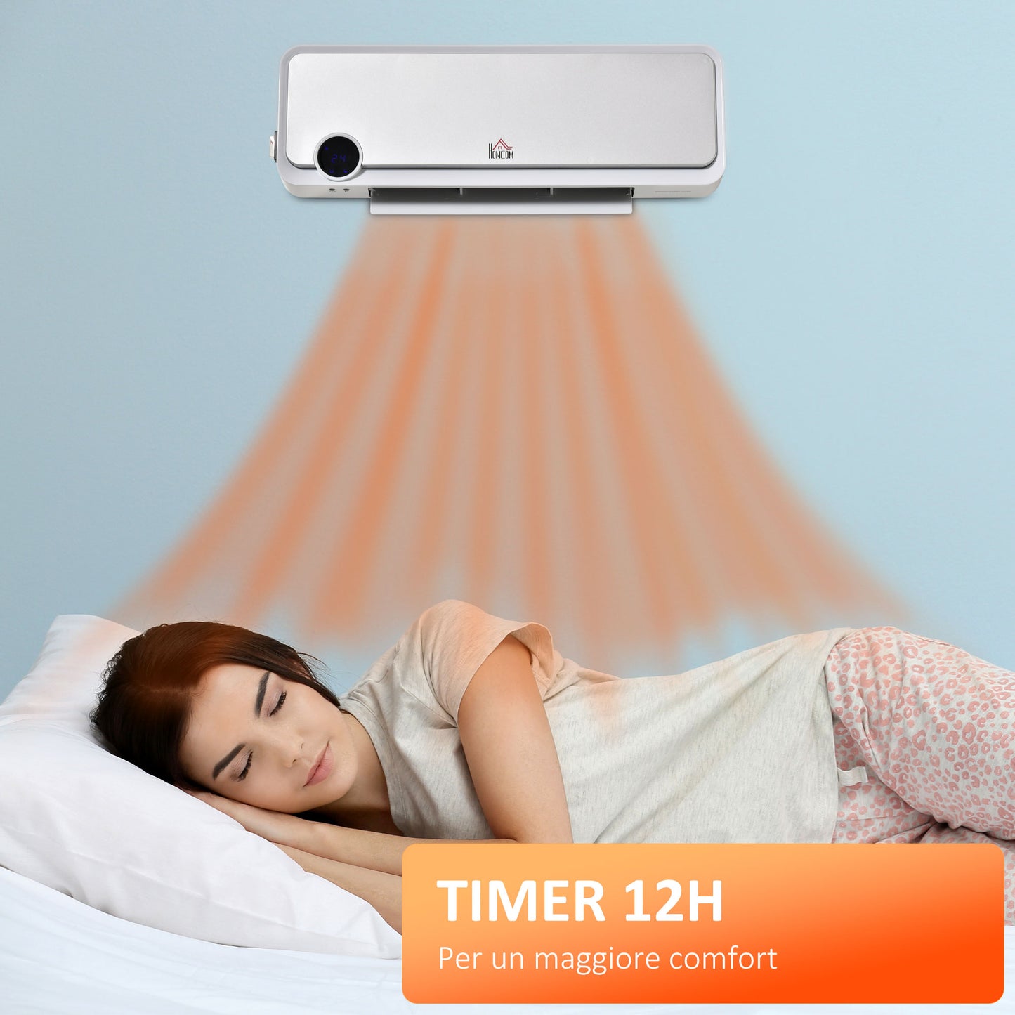 Electric Wall Heater with 3 Modes with 12h Timer, in PP and PA, 56x18.5x11.7 cm, White and Silver