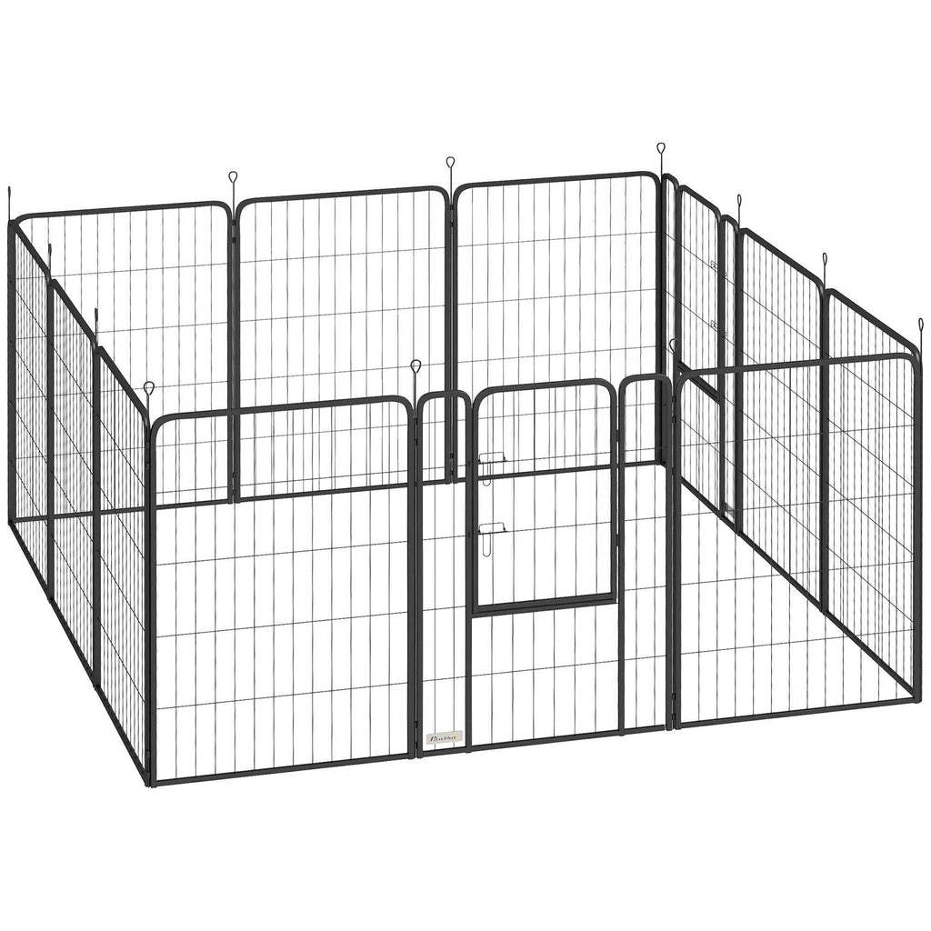 PawHut Folding Steel Dog Playpen with Pegs for Indoor and Outdoor Use, 68 x 100 cm, 12 Panels, Black