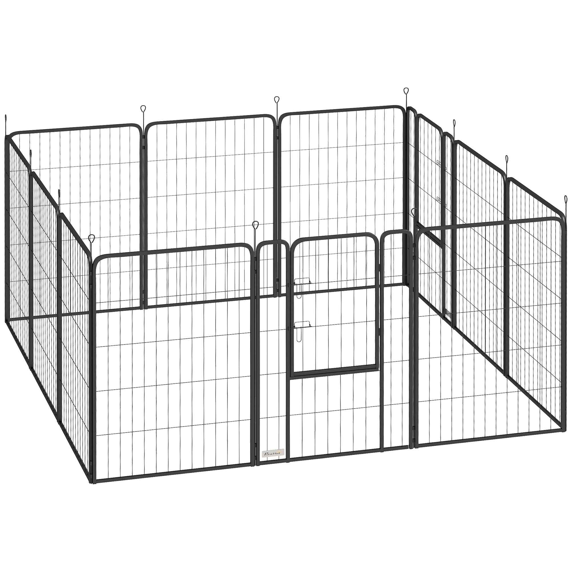PawHut Folding Steel Dog Playpen with Pegs for Indoor and Outdoor Use, 68 x 100 cm, 12 Panels, Black