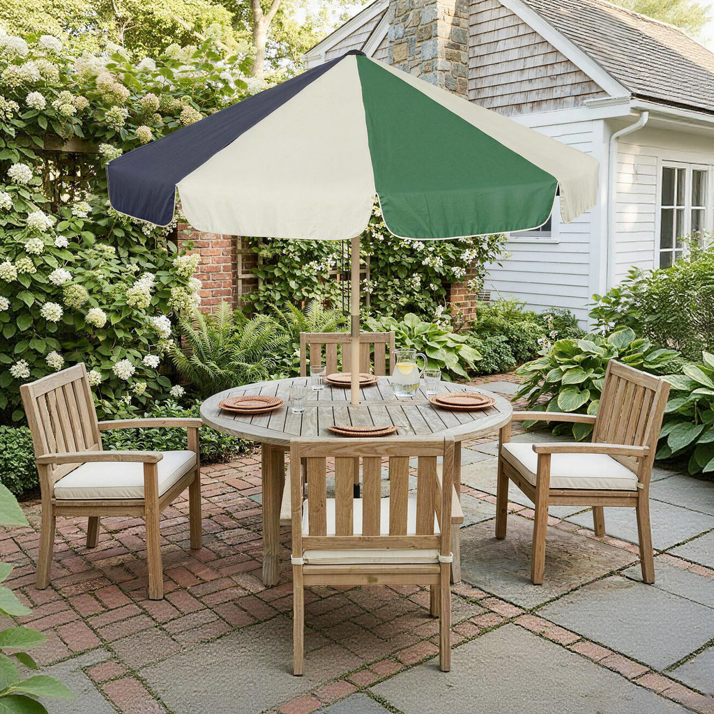 Outsunny Garden Umbrella with Wood Effect Frame, Color Block Canopy with 8 Ribs, UV 30+