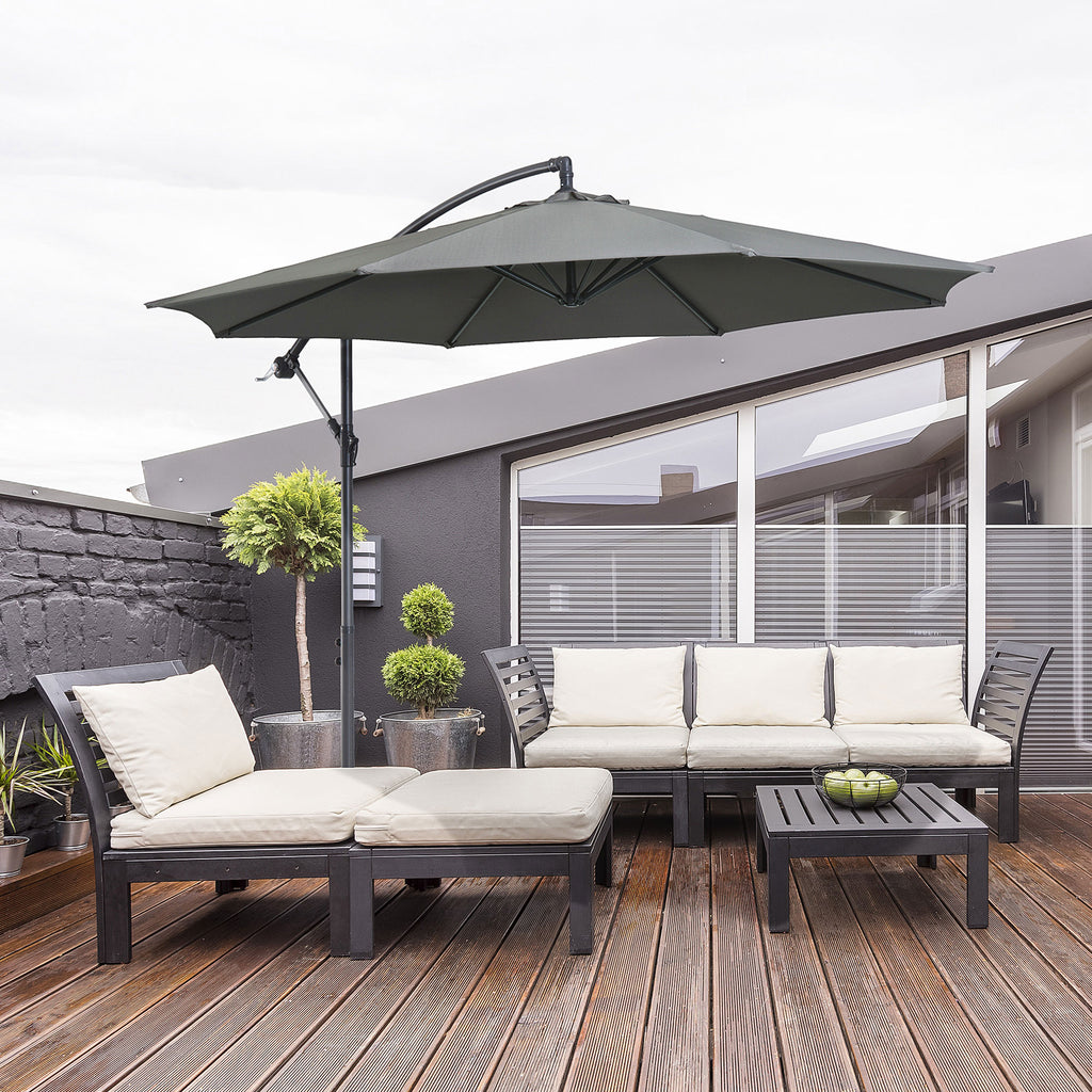 Outsunny 3x2.5 m Off-Center Outdoor Umbrella with Crank Handle, Steel Frame and Anti-UV Polyester, Grey