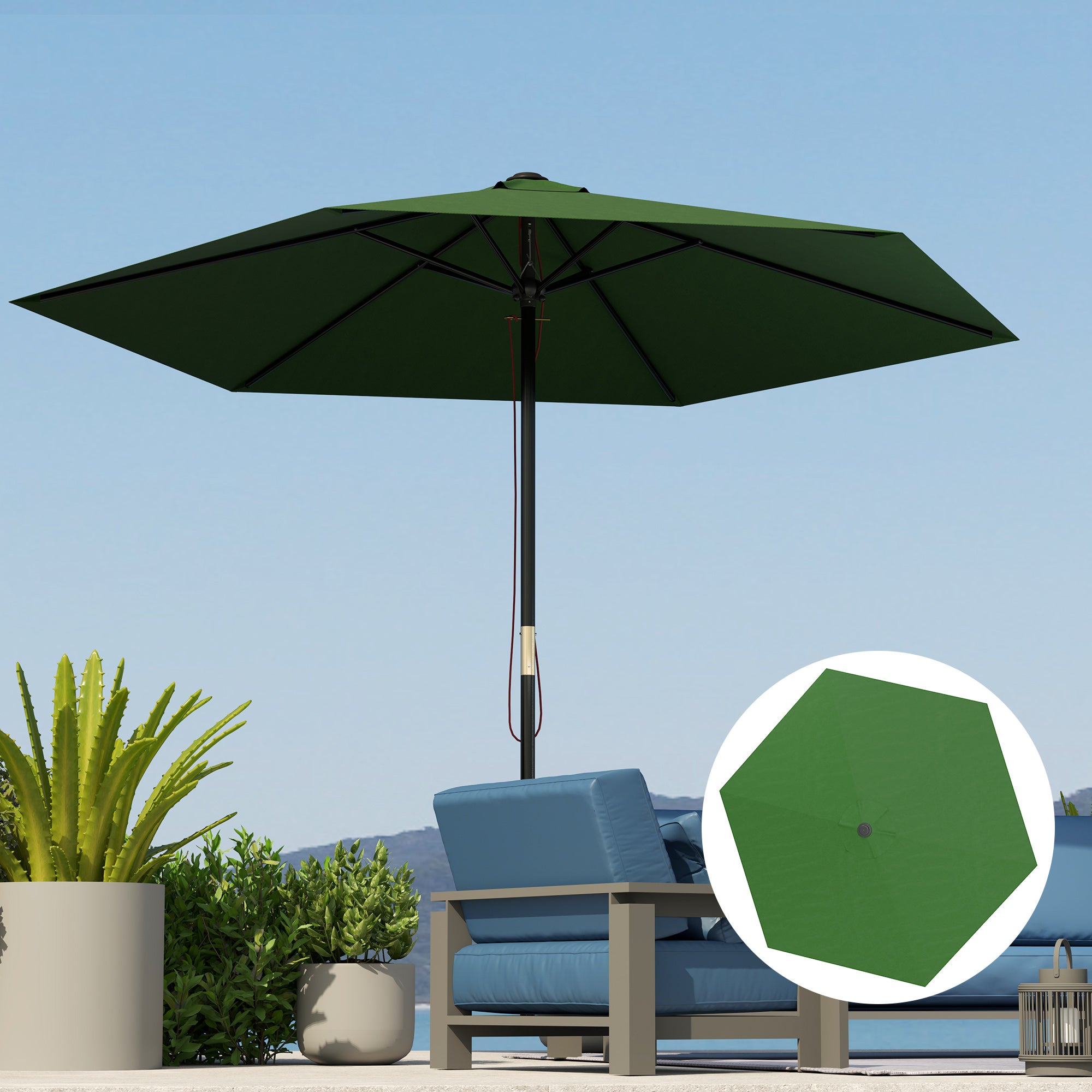 Replacement Canopy for Umbrella Ø3 m with Air Vents for Wooden and Steel Frames, Green