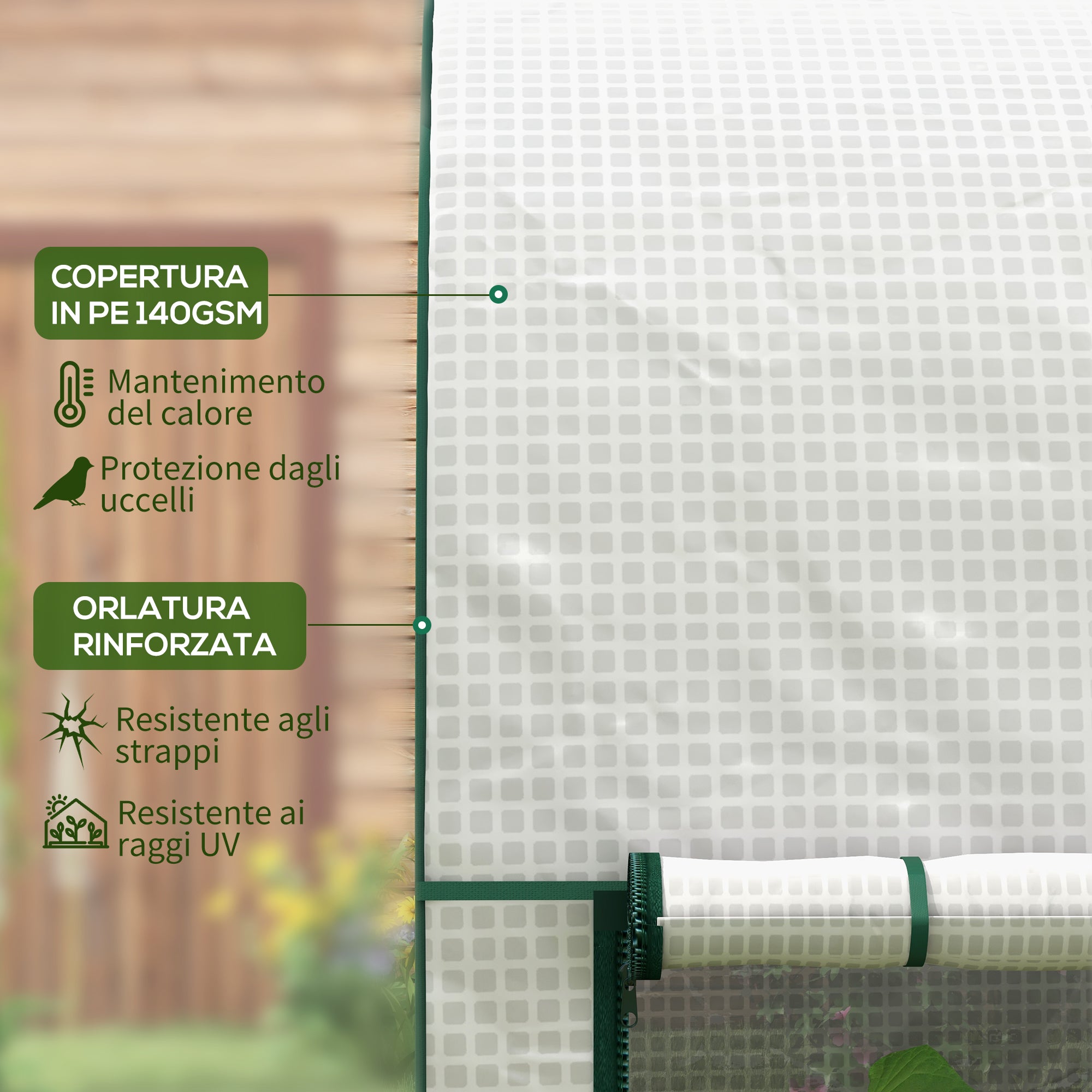 2m² Garden Greenhouse, 2 Roller Doors, 140g/m² Anti-UV PE Cover, 2x1x1.78m, White