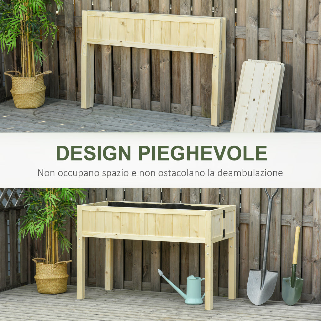 Outsunny Folding Wooden Raised Garden Bed with Drainage Holes, 115x56x76 cm, Wood Color