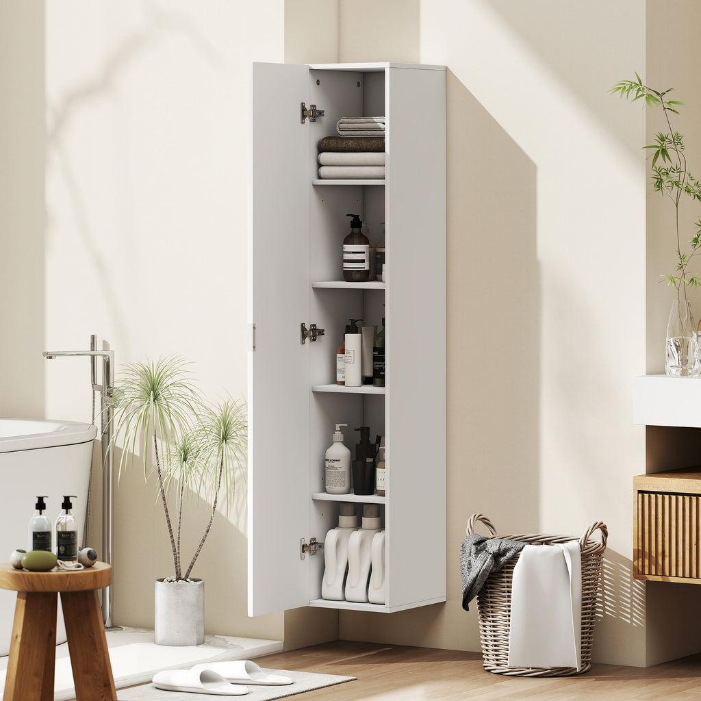 Wall-Mounted Bathroom Cabinet with Adjustable Shelves and Soft-Close Closure, 30x31.5x160 cm, White
