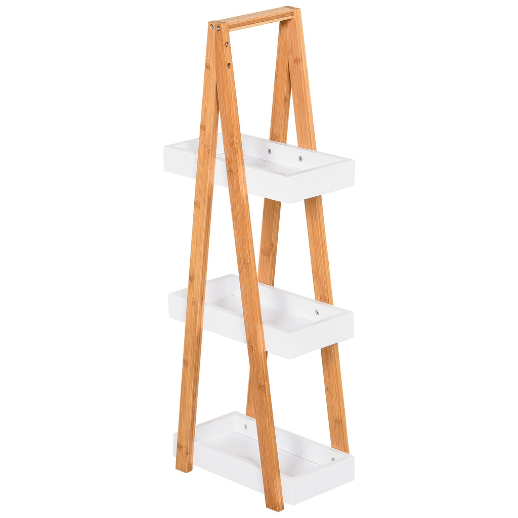3 Tier Bathroom Shelf in MDF and Bamboo, 30x18x81cm, Wood and Grey Color