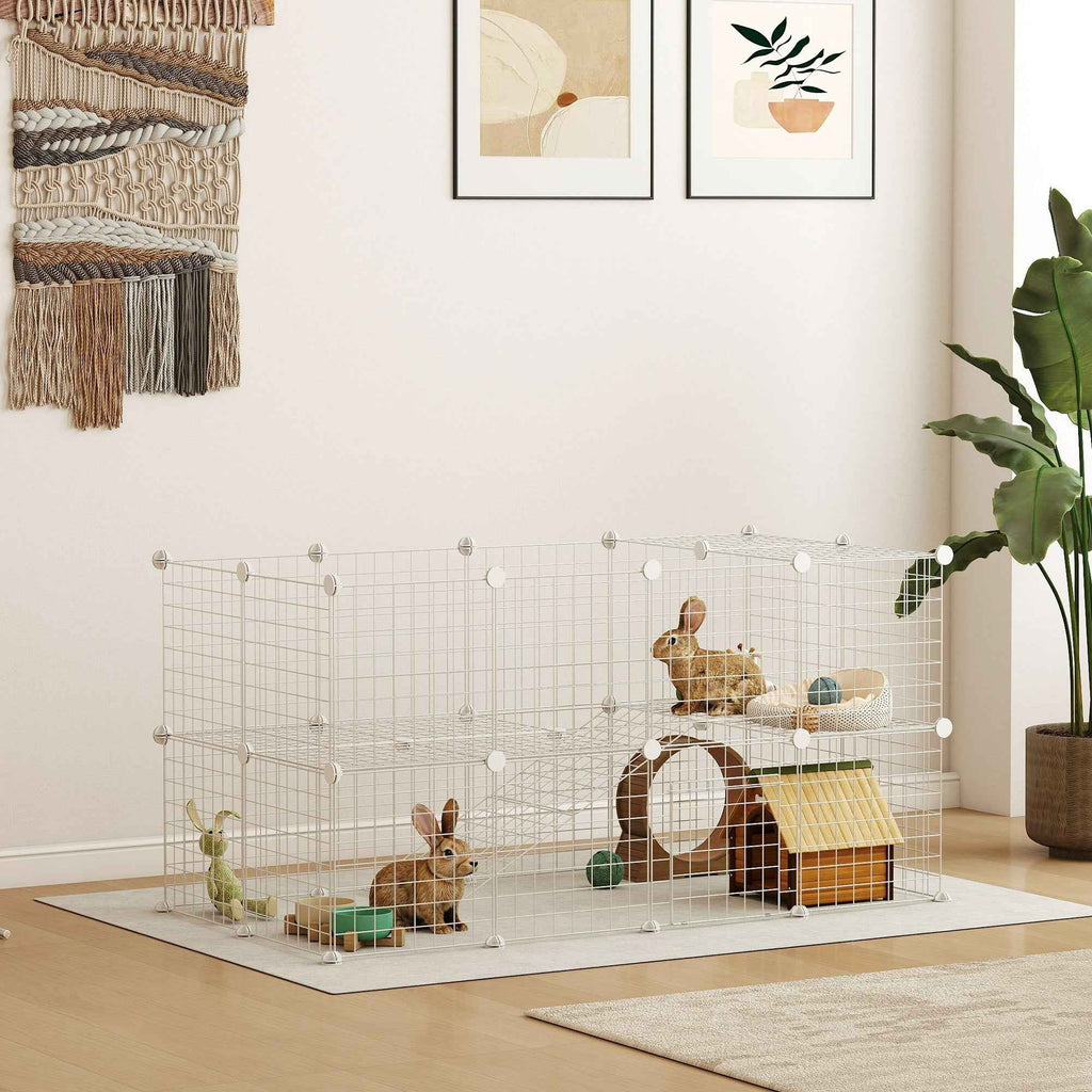 PawHut 36-Panel Modular Metal Pet Playpen with Door for Small Pets, White