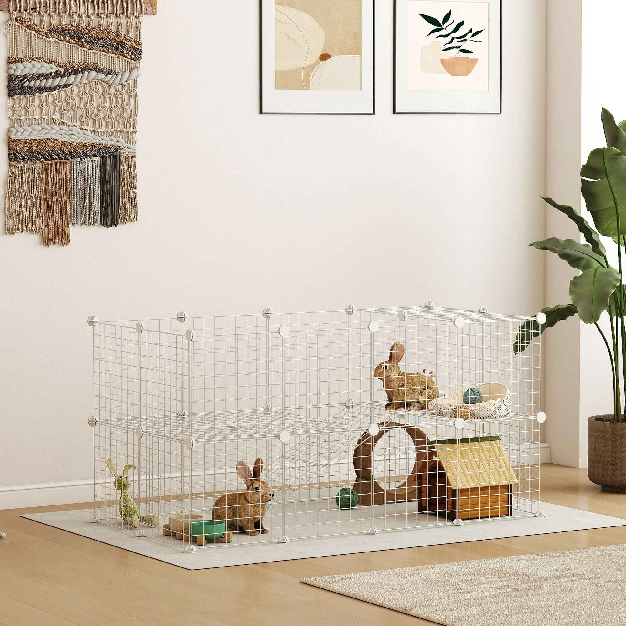 PawHut 36-Panel Modular Metal Pet Playpen with Door for Small Pets, White