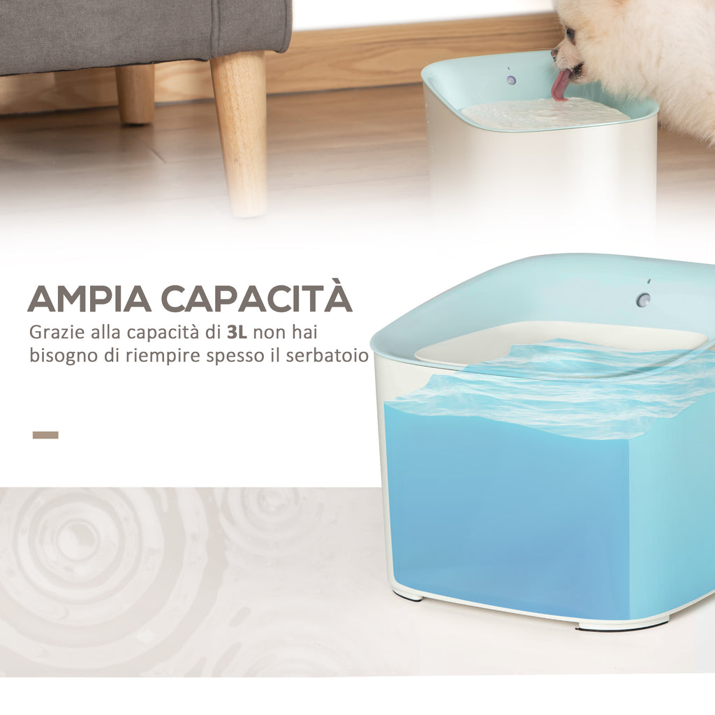 PawHut 3L Cat and Dog Water Fountain with Carbon Filter, LED Light and Motion Sensor, White