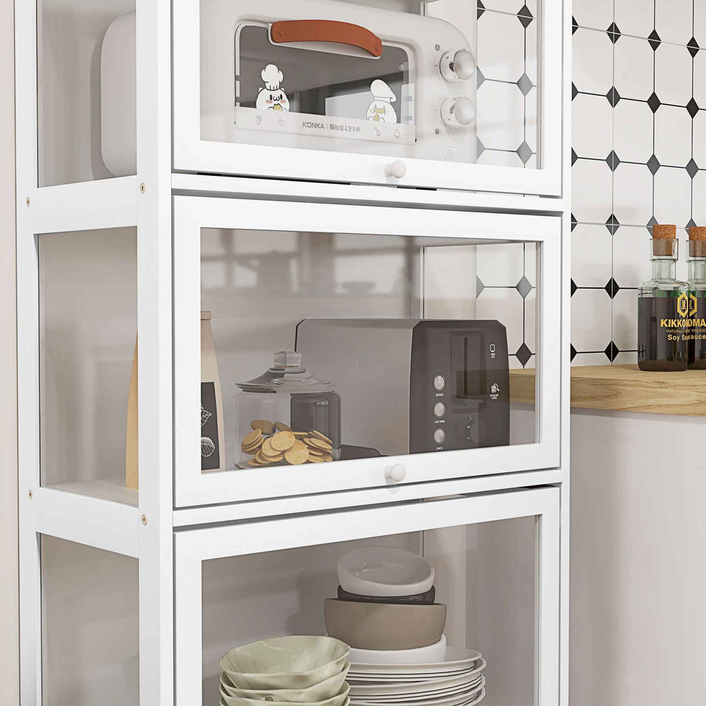 HOMCOM 4-Tier Collection Display Cabinet with Hinged Doors, Wood and Acrylic, 59x30x139 cm, White