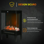 1000W / 2000W Electric Fireplace with Realistic LED Flame and Temperature Control, 40.5x20x62 cm, Black