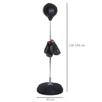 Floor Punching Ball with Gloves, Adjustable Height 126-144 cm and Fillable Base, Black
