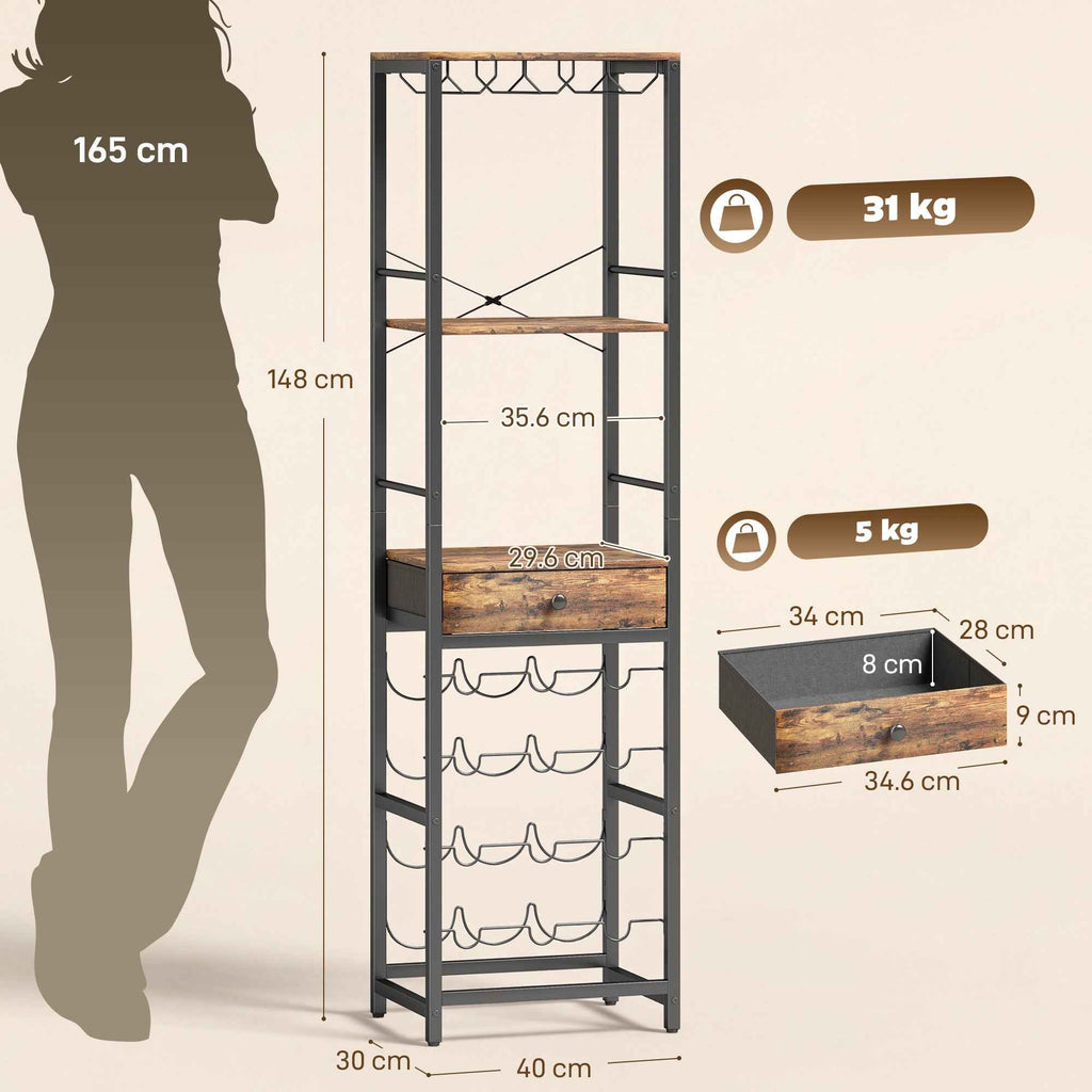 HOMCOM Mobile Bar, Bar Cabinet with Drawer, Cup Holder, Rustic Brown