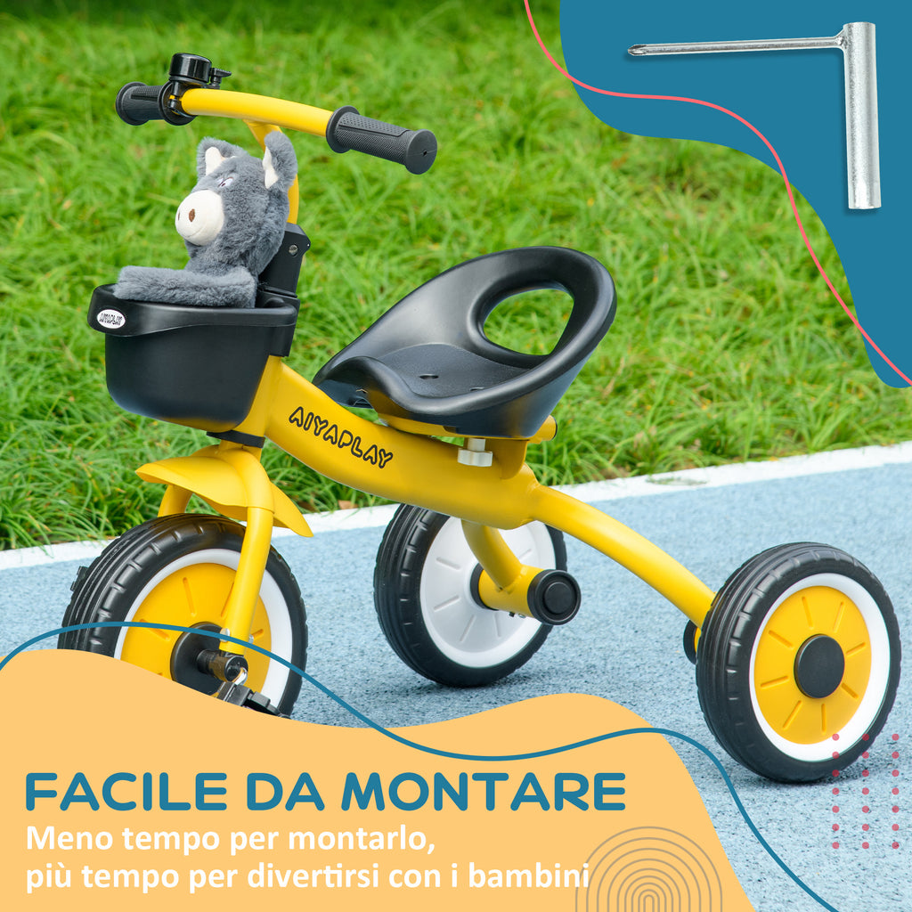 Children's Tricycle for 2-5 Years Old with Adjustable Seat and Bell, 70.5x50x58cm, Yellow