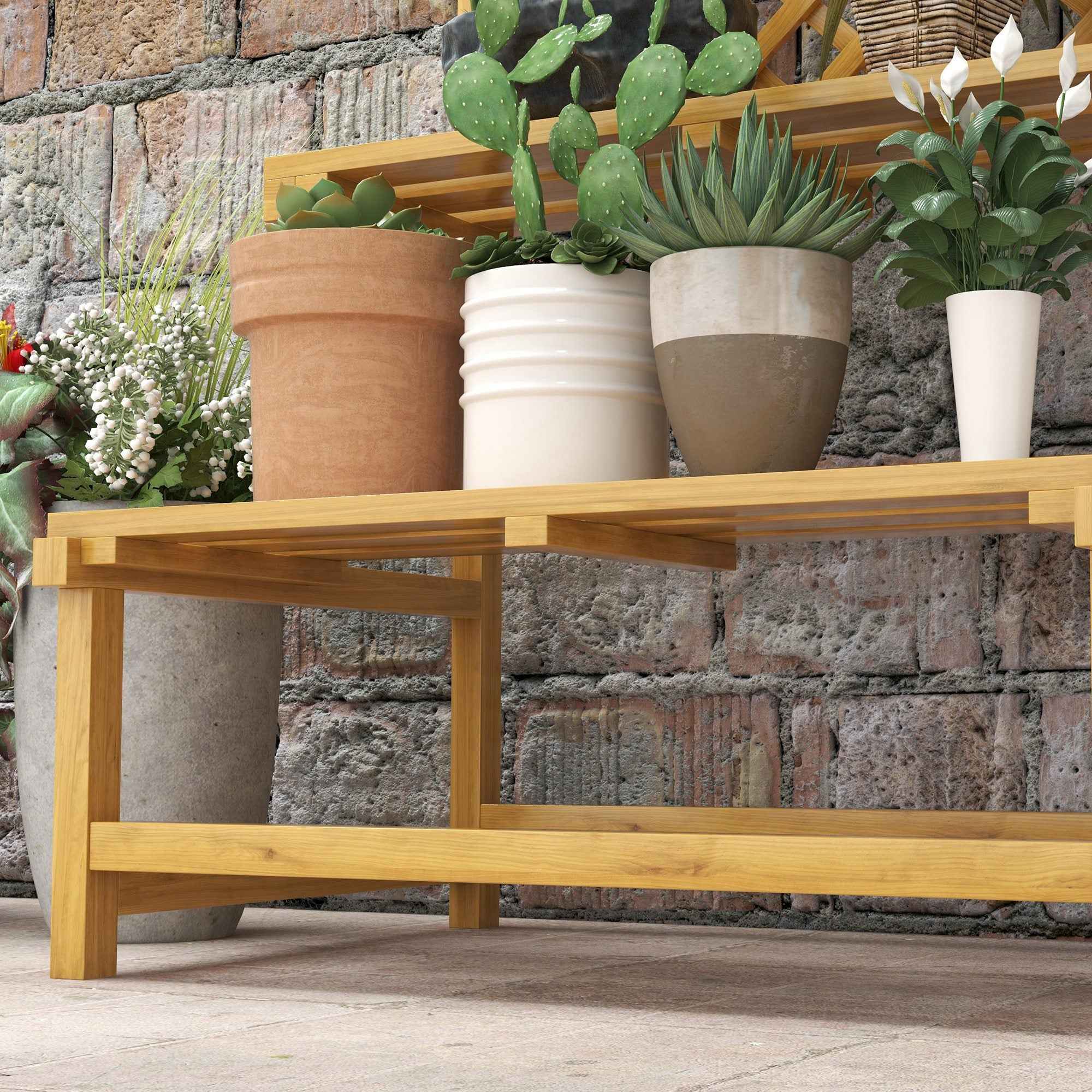 Outsunny Planter with Trellis for Climbing Plants, 2 Shelves and Top Bar, in Fir Wood, 75x50x166 cm, Yellow