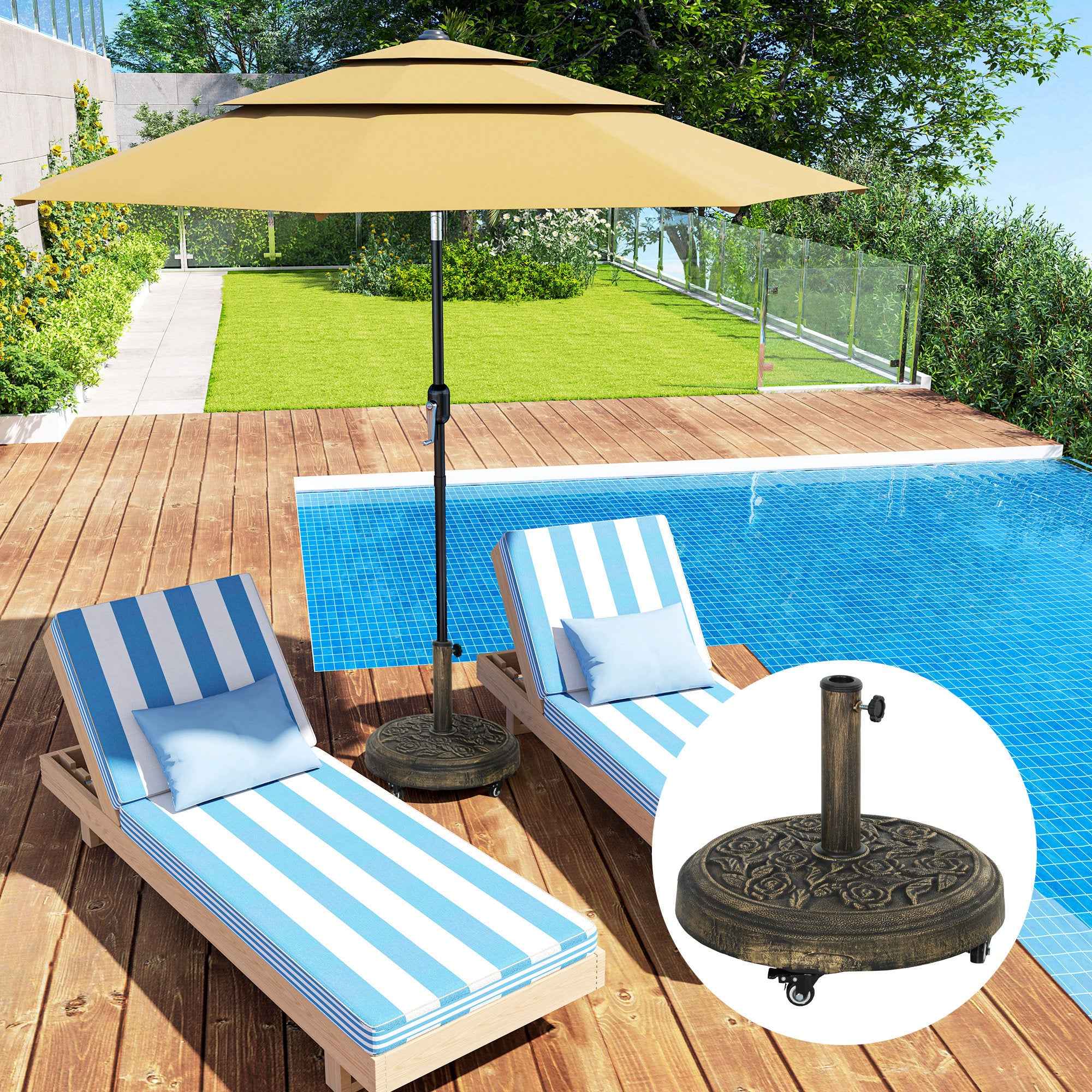 Outsunny 21kg Round Resin Umbrella Base with Wheels and Brakes, Bronze
